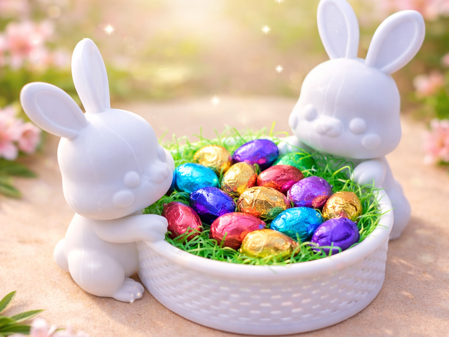Zauberhaftes Osterkörbchen mit zwei Hasen – 3D-gedruckt